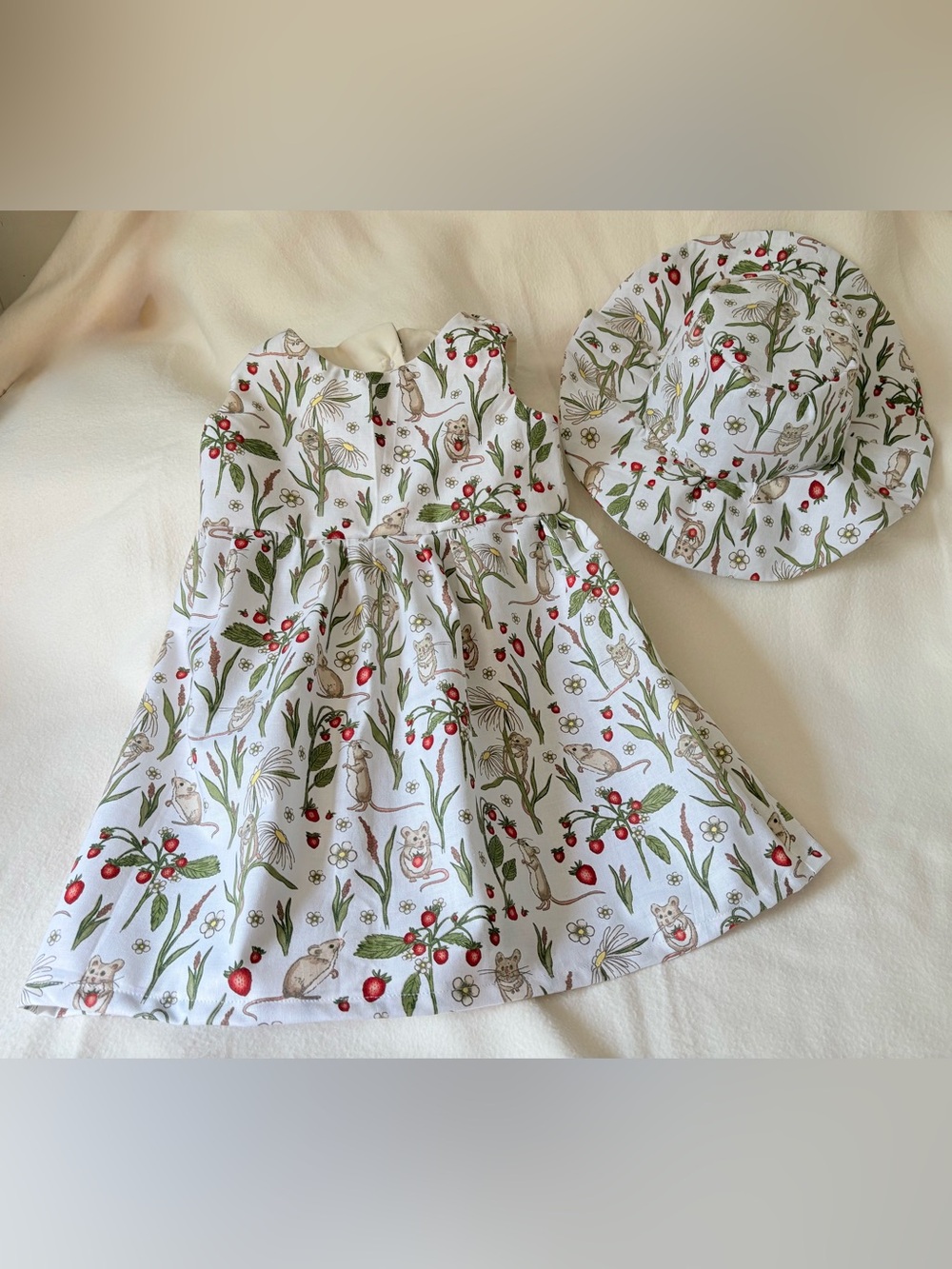 Field Mouse Sleeveless Toddler Dress with Matching Hat